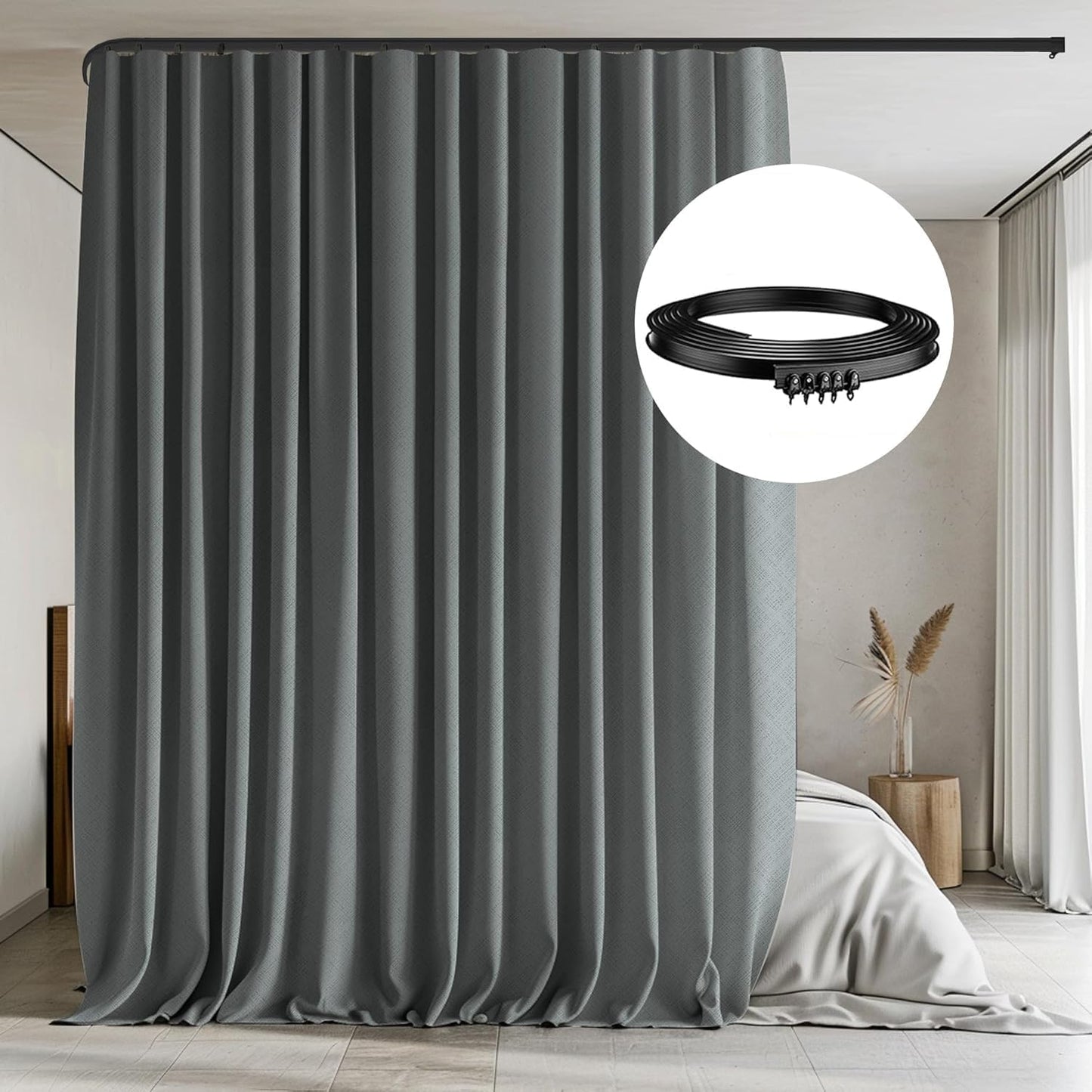 Room Divider Curtains with Flexible Ceiling Tracks for Privacy