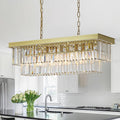 Rectangular Crystal Chandelier Gold for Dining Room - Luxury Long