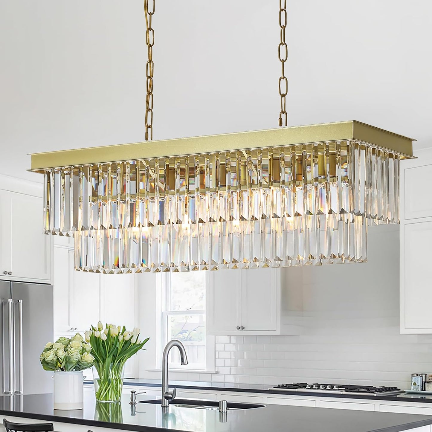 Rectangular Crystal Chandelier for Dining Room Modern Design