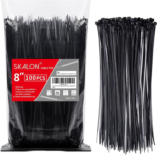 Skalon 8 Zip Ties 100 Pack - Strong 40lbs Tensile Strength