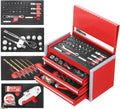 P.I.T. Portable 3 Drawer Steel Tool Box with 61-Piece Set