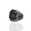 925 Sterling Silver Mens Ring with Mystic Topaz - Handcrafted Detail