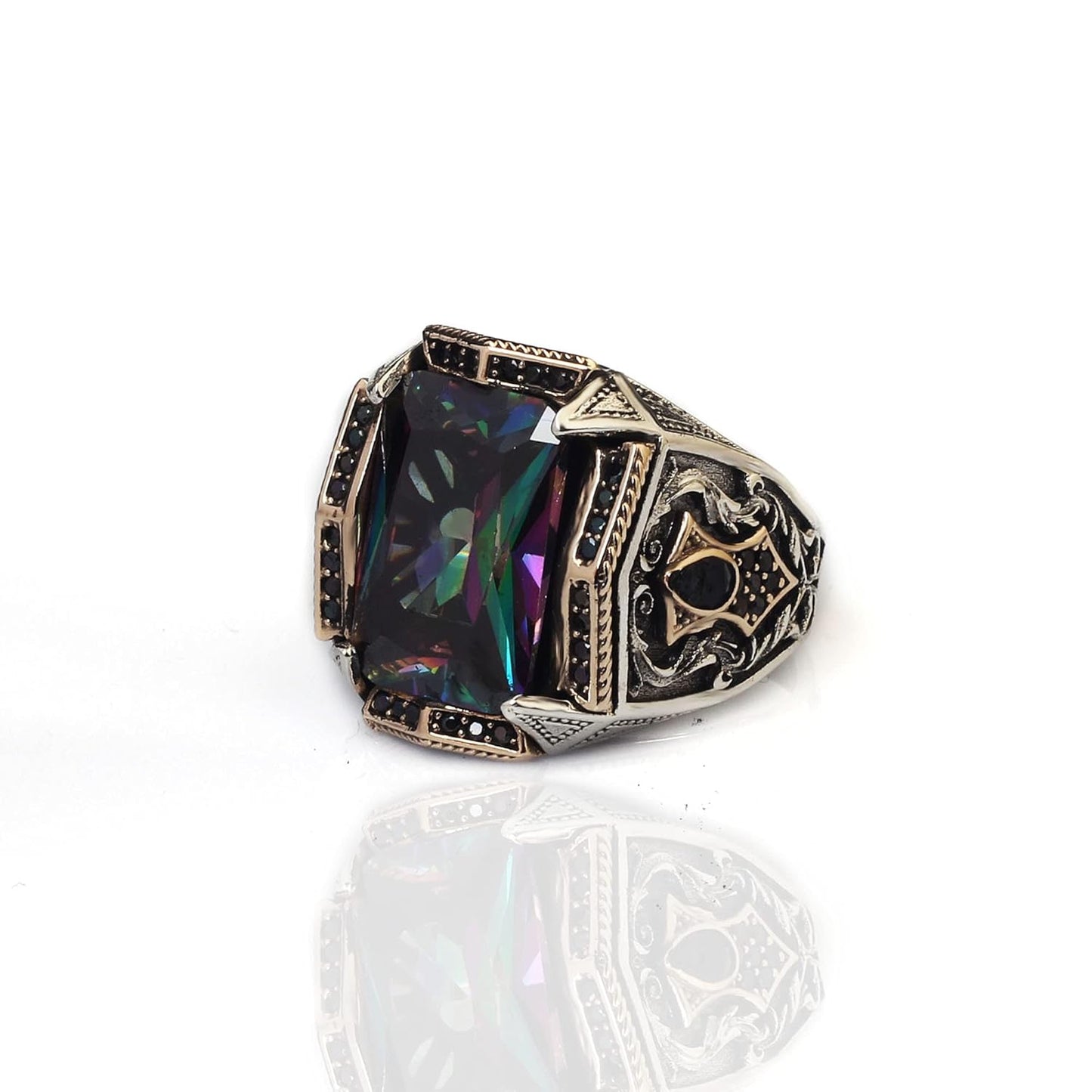 925 Sterling Silver Mens Ring with Mystic Topaz Gemstone