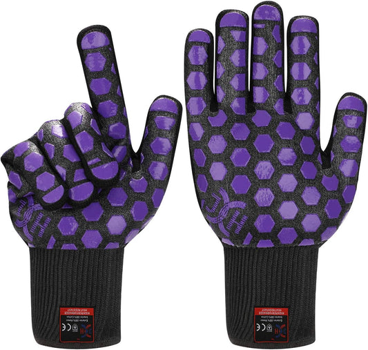 EN407 Certified Heat Resistant Oven Gloves - 932F Protection, 2 Layer Silicone Coating