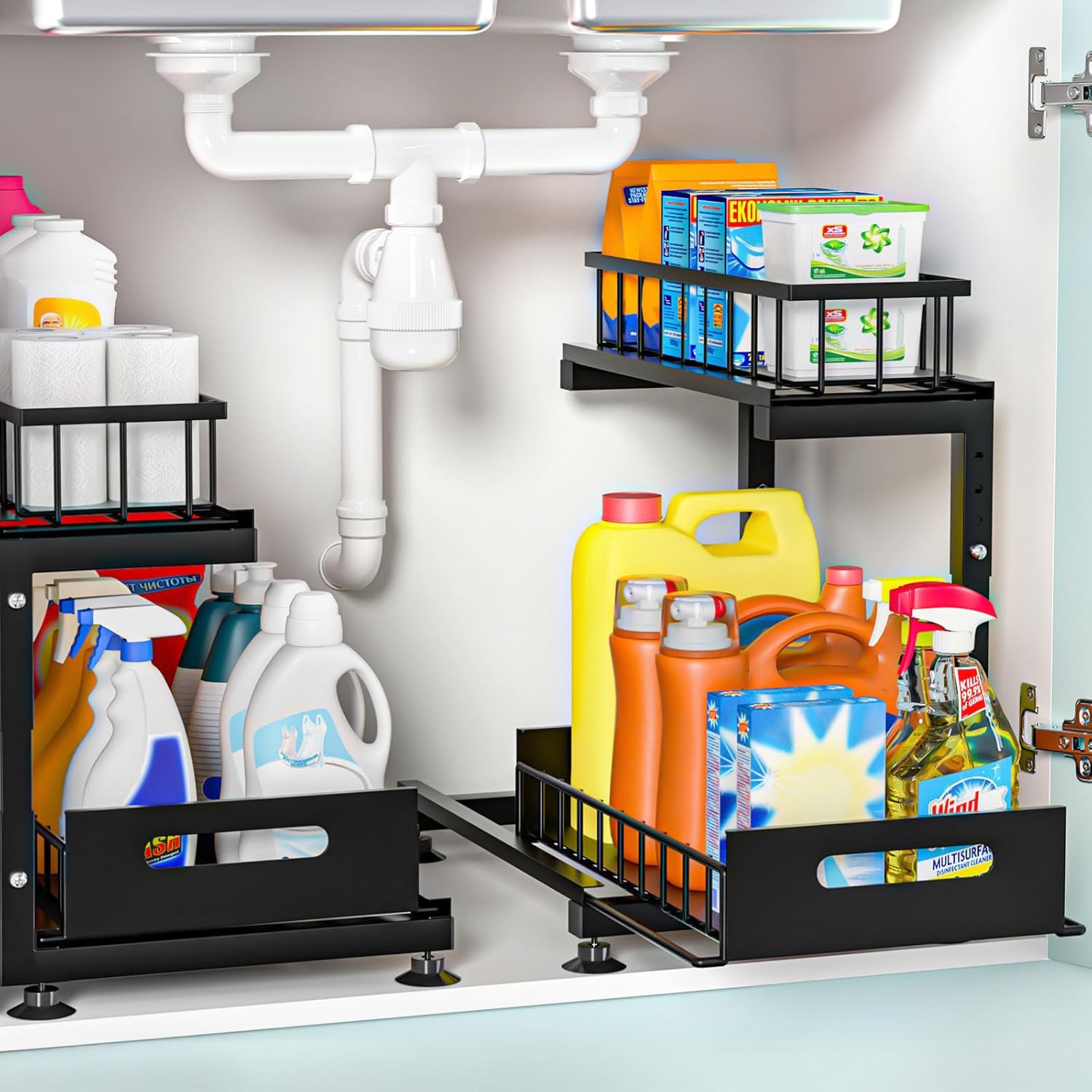 Under Sink Organizer with Adjustable Height for Kitchen and Bath