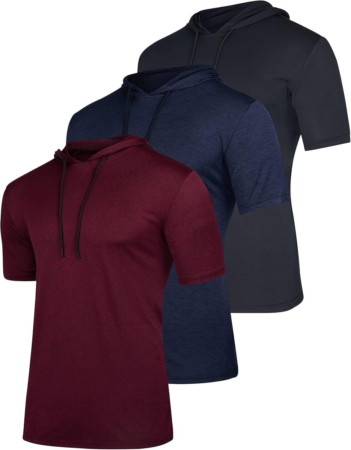 Men's Dry Fit Short Sleeve Active Hoodie Pullover 3 Pack