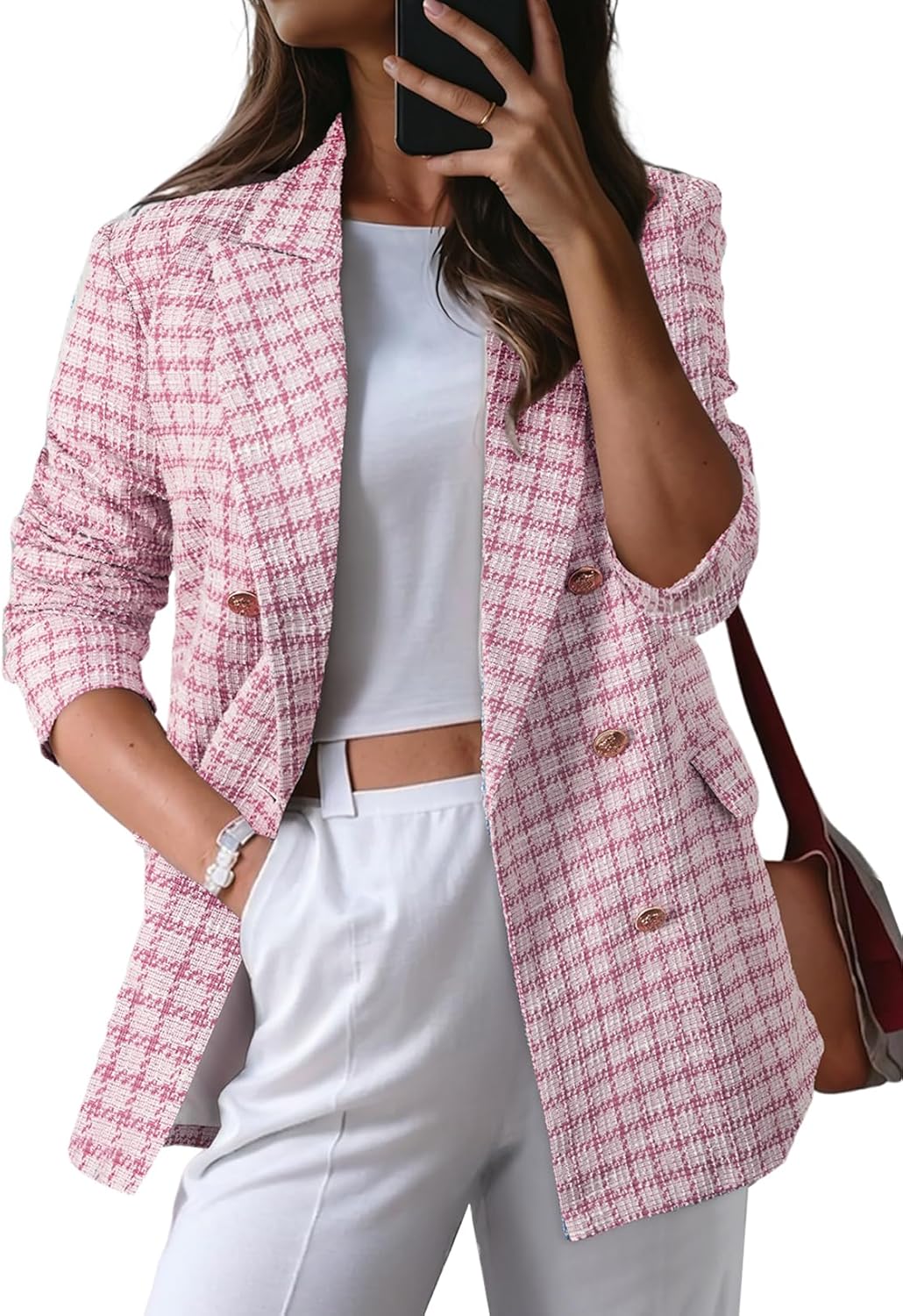 Stylish Womens Plaid Tweed Blazers for Casual and Work Wear