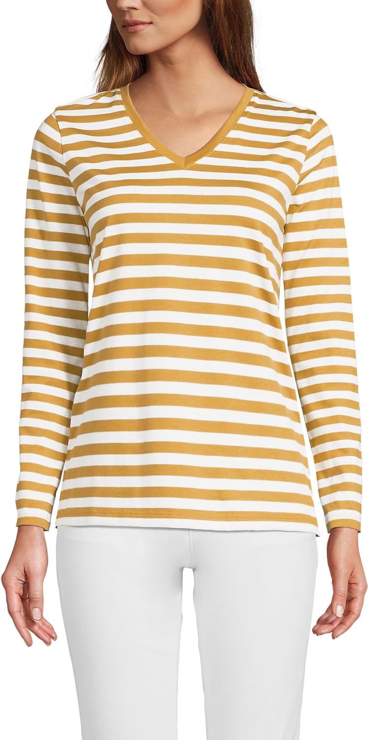 Relaxed Supima Cotton Long Sleeve V-Neck T-Shirt for Women