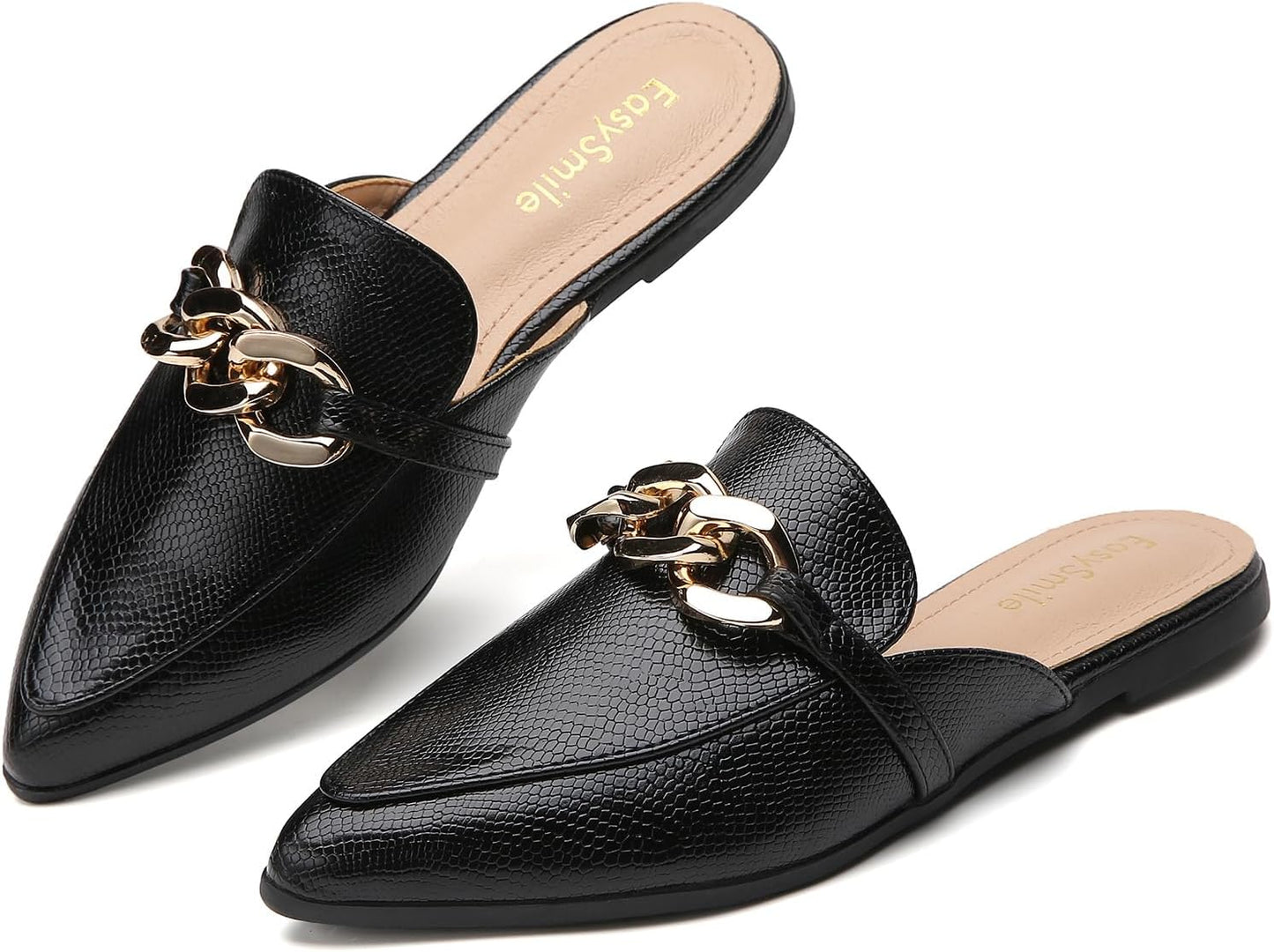 Metal Chain Decor Flat Mules for Women - Stylish Slip On Loafers