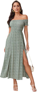 Floerns Women's Boho Floral Off Shoulder Split Long A Line Dress