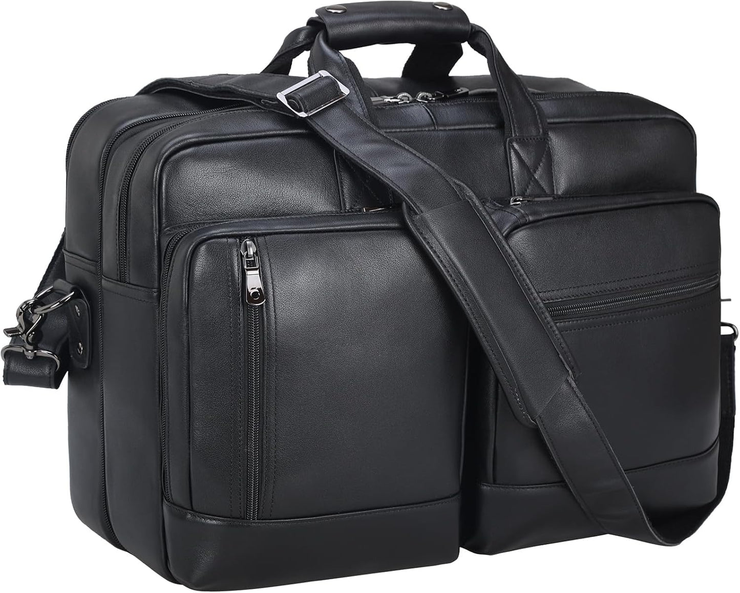 Leather Briefcase for Men Expandable 17 Inch Laptop Bag