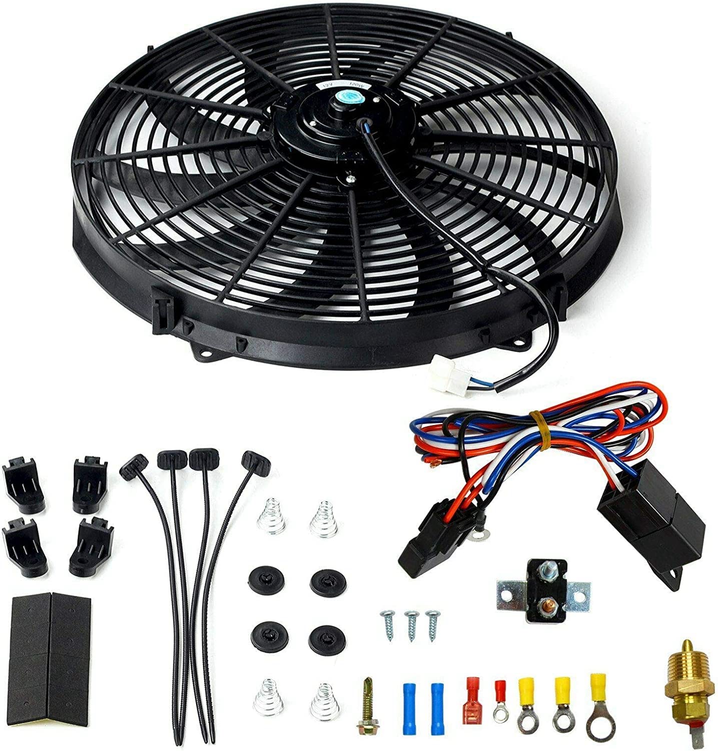 16 Inch Electric Radiator Fan with Thermostat Wiring Kit for Cooling