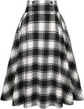 Womens High Waist Plaid Midi Skirt - Aline Pleated Style