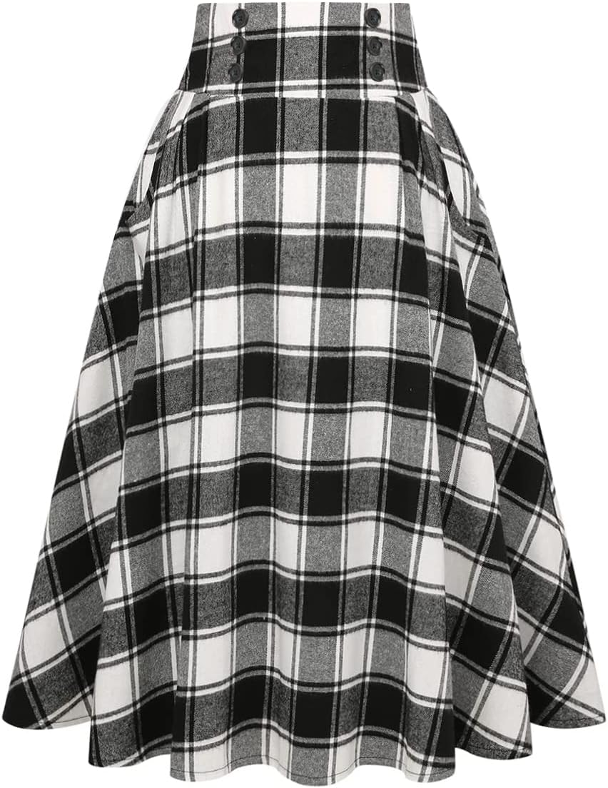 Plaid Skirt for Women High Waist Aline Pleated Midi Skirts