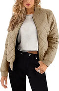 Women's Quilted Bomber Jacket Casual Coat Zip Up Outerwear