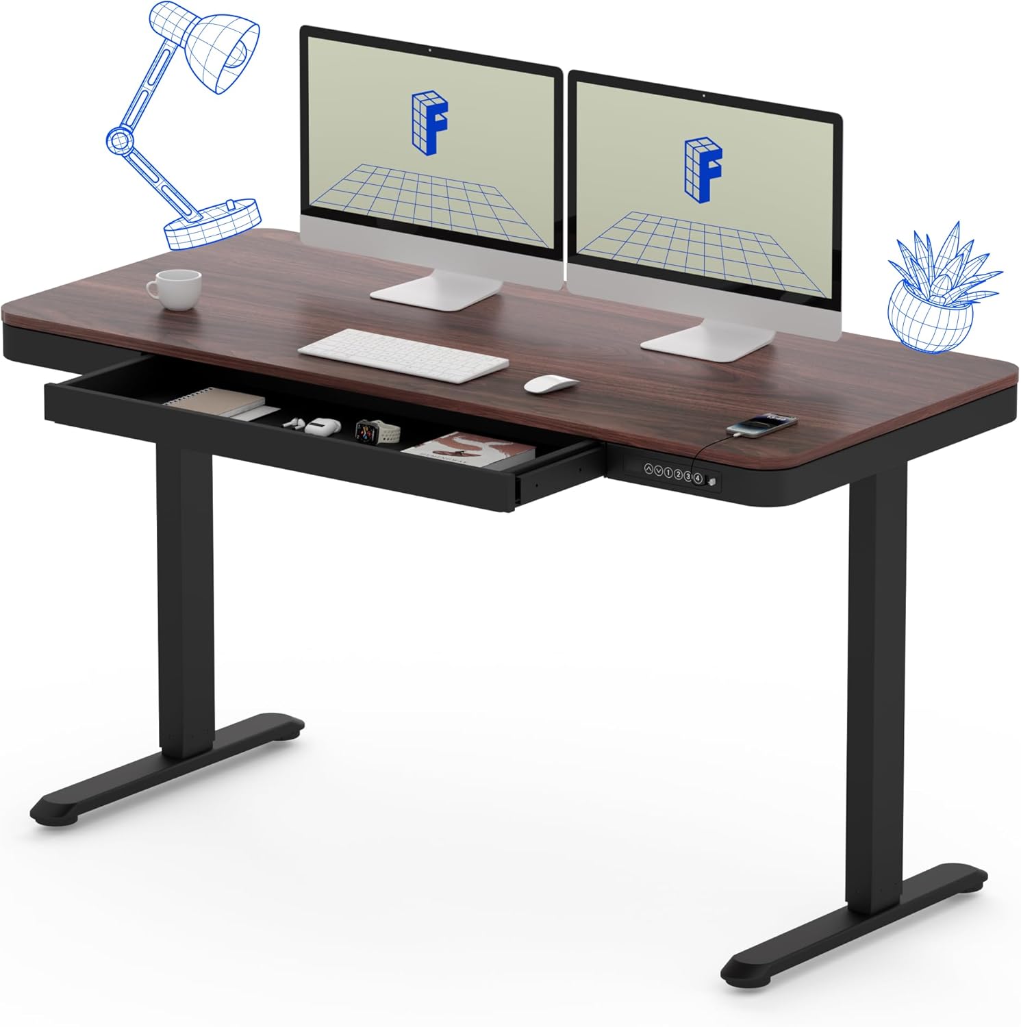 FLEXISPOT 55 Electric Standing Desk with Quick Assembly & Storage