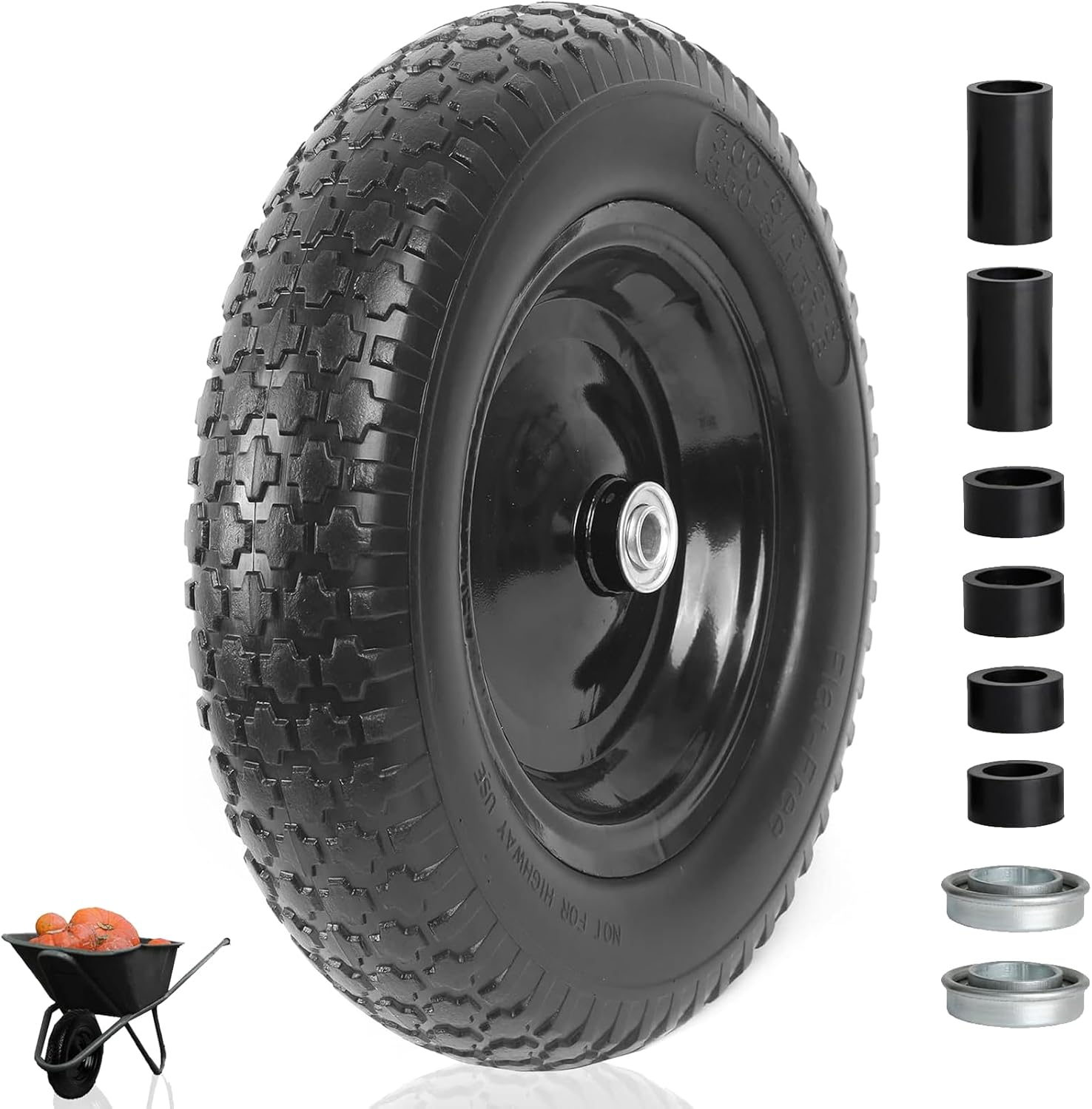 Flat Free Tire and Wheel for Wheelbarrows - 14.5 in Solid Tires