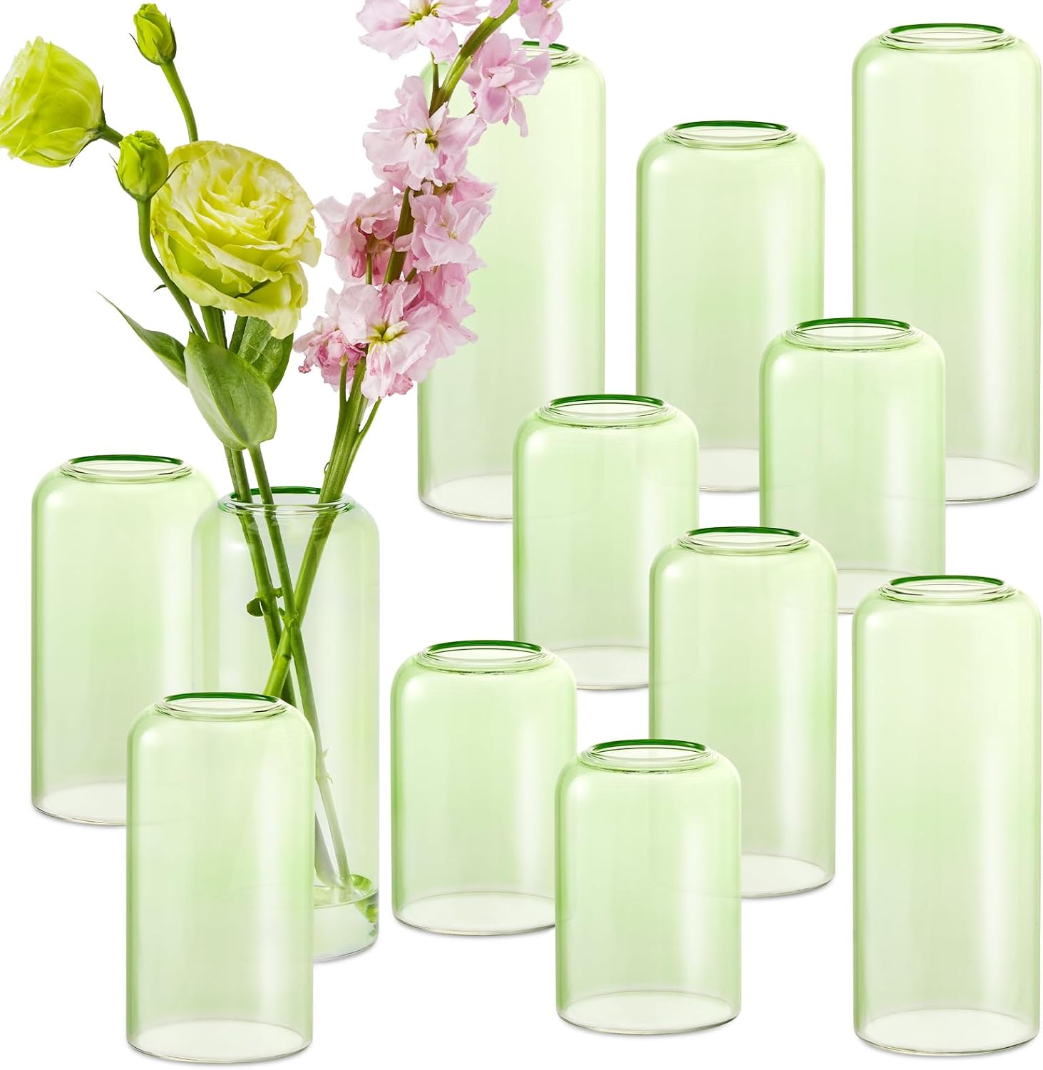 12Pcs Bud Vases Set for Centerpieces - Decorative Glass Vases