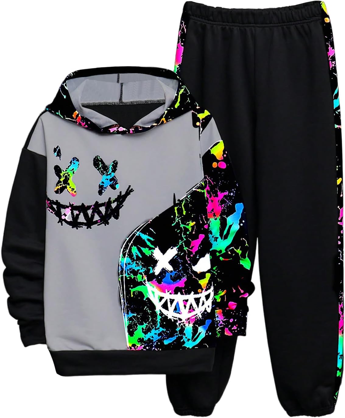 WDIRARA Boy's Colorful Graphic Print Hoodie and Sweatpants Set
