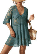 Eomenie Women's Contrast Lace V-Neck Swim Cover Up - Lightweight