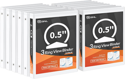 GNL 1/2 Inch Binders 3 Ring Economy for School or Office Use
