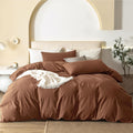 100% Washed Cotton Queen Duvet Cover Set Burnt Orange - Linen Feel