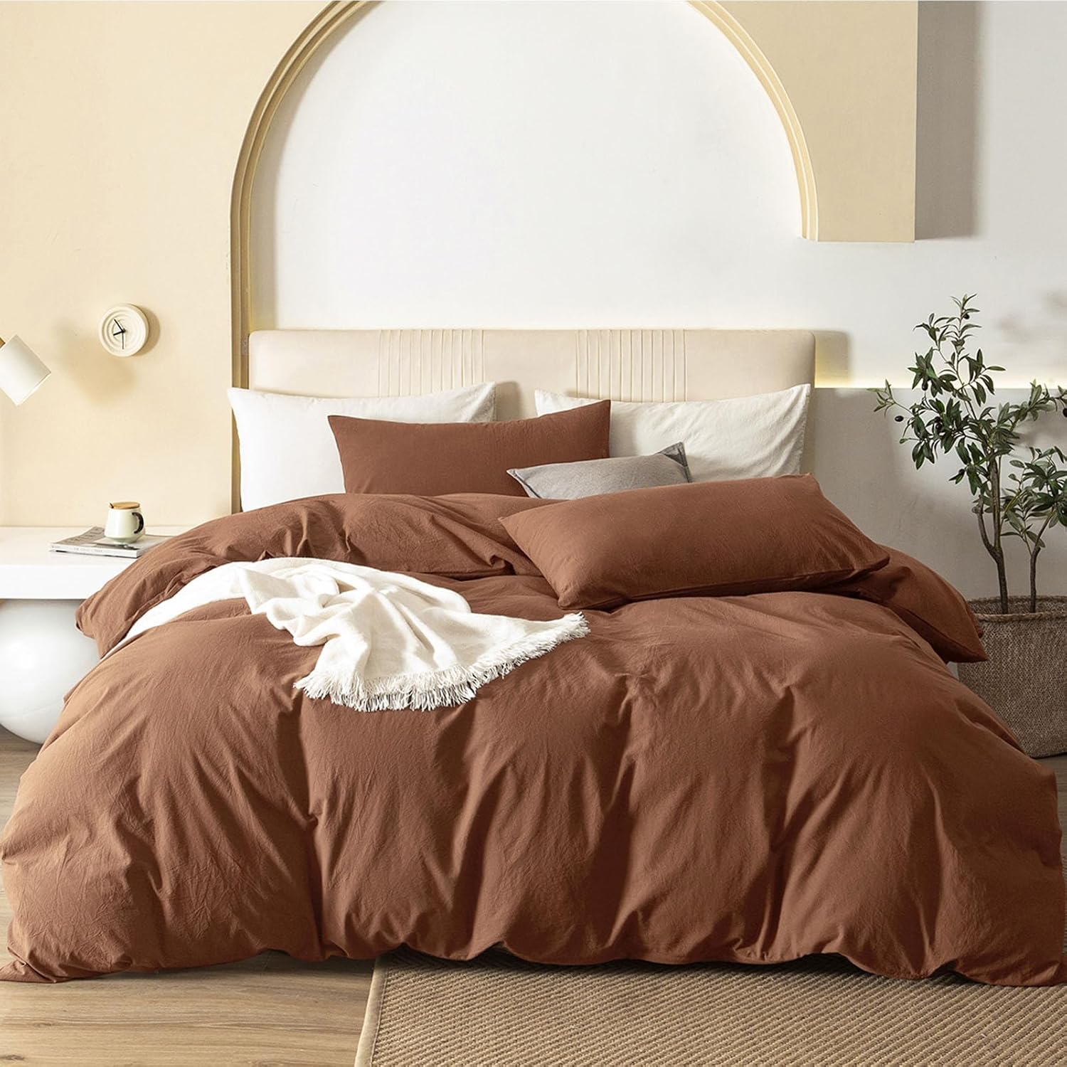 JIYUAN 100% Washed Cotton Duvet Cover Set for Cozy Bedrooms