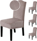 Velvet Dining Chair Covers Set of 4 - Stretchy Taupe Striped