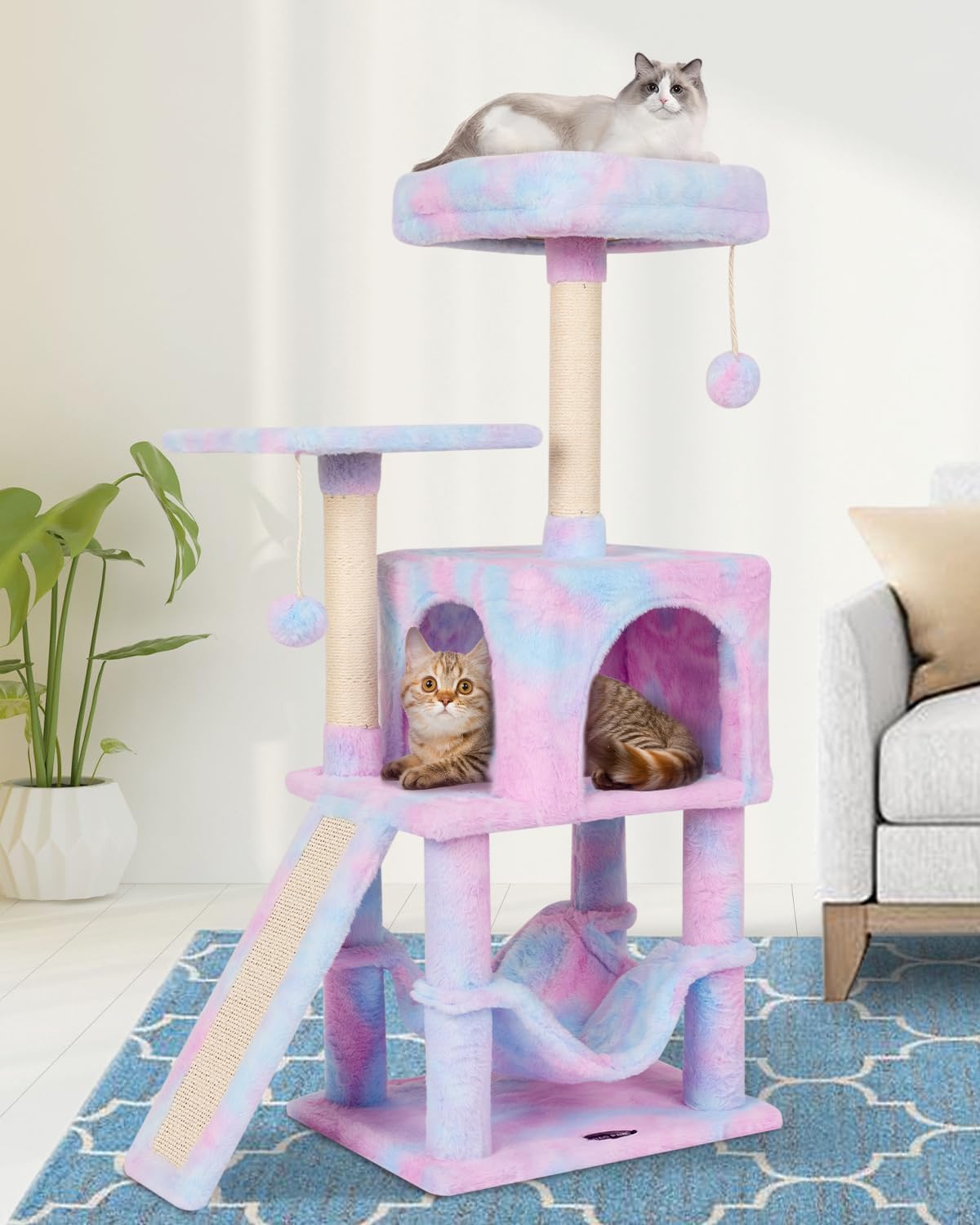 MIAO PAW Rainbow Cute Cat Tree with Scratching Post and Hammock