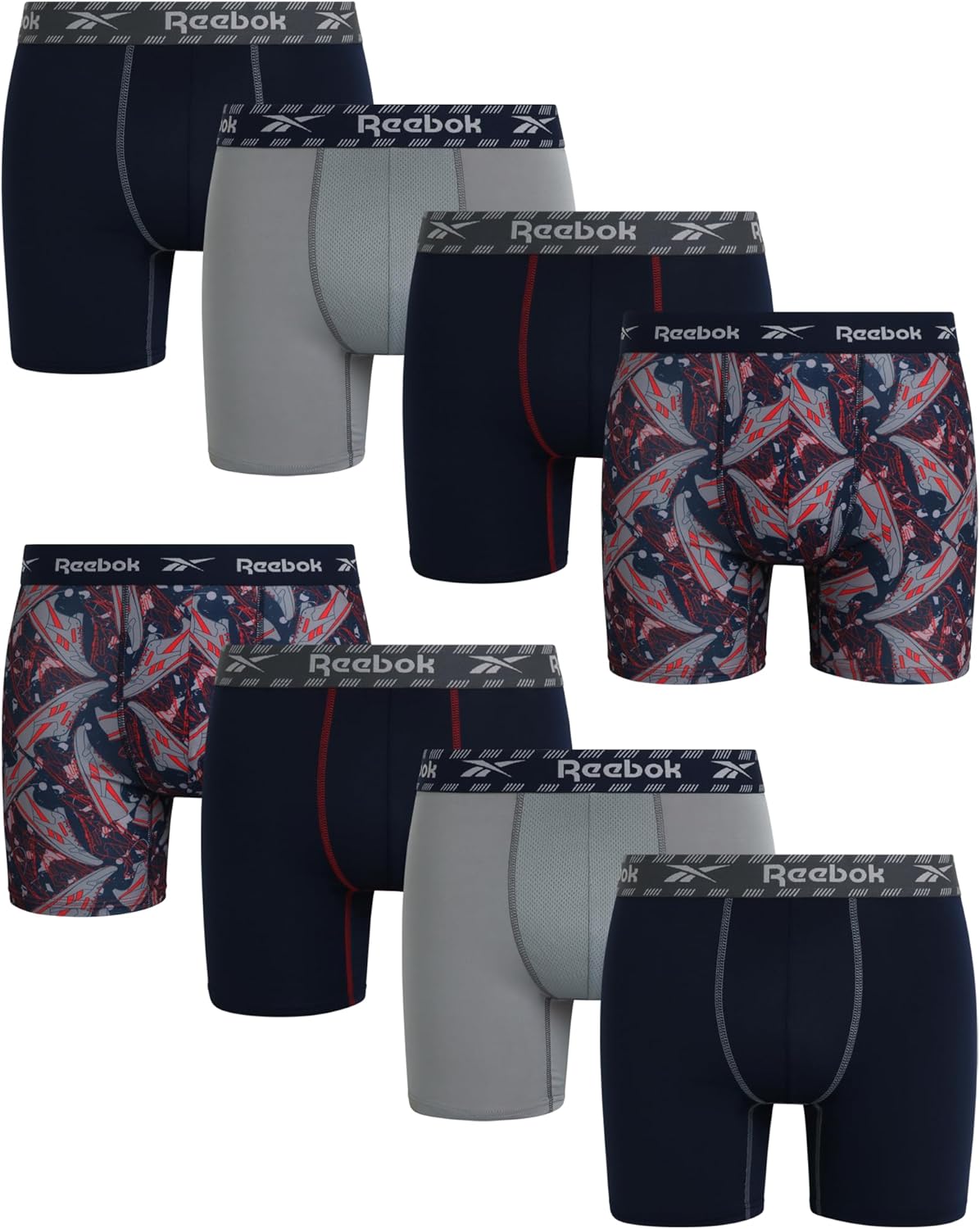 Reebok Mens Boxer Briefs - 8 Pack Stretch Performance Underwear