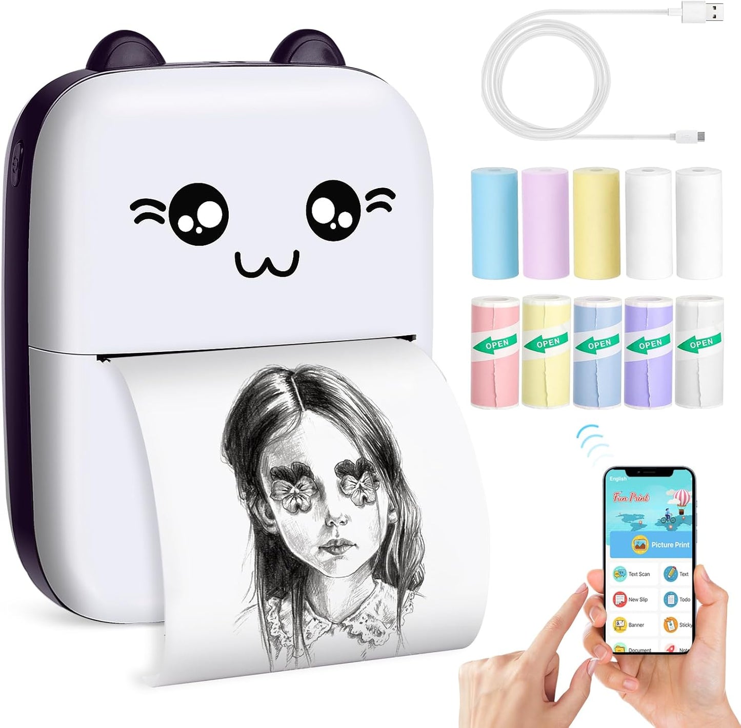 Portable Sticker Maker with 10 Paper Rolls - Fun & Functional Printing