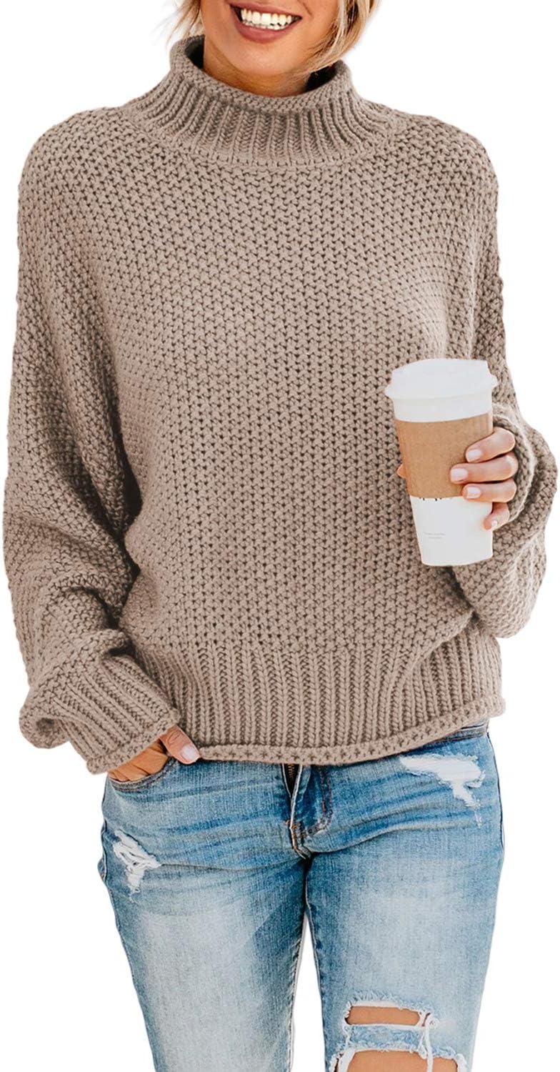 Dokotoo Womens Turtleneck Balloon Sleeve Sweater for Winter