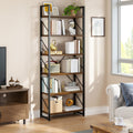 Tall Bookshelf 6 Tier Bookcase - Rustic Industrial Open Shelves