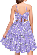 Girls Tie Back Ruffle Hem Spaghetti Strap Sundress - Breathable Summer