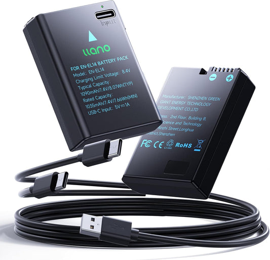 llano 2 Pack USB-C EN-EL14 Battery for Nikon Cameras