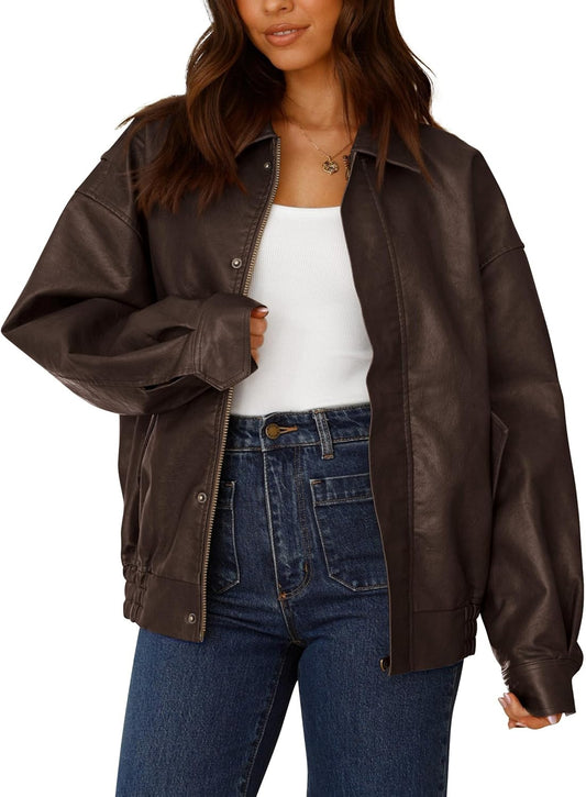 Trendy Faux Leather Motorcycle Jacket for Women - Stylish Outerwear