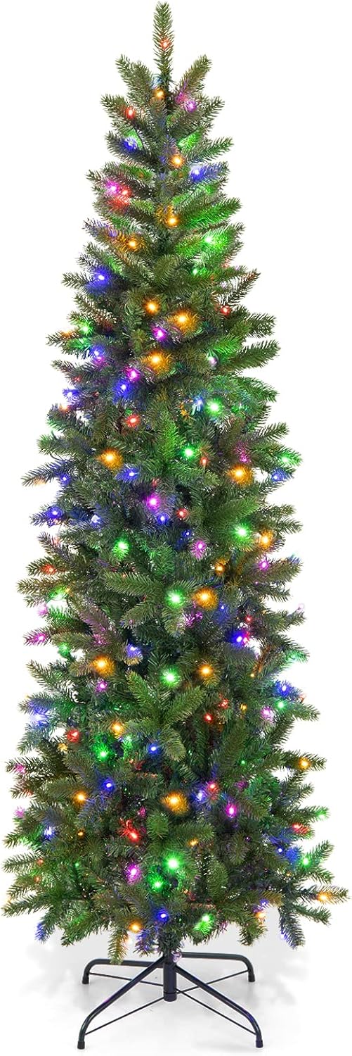GOFLAME 6ft Pre-lit Pencil Christmas Tree with LED Lights