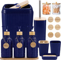 Navy Blue Bathroom Accessories Set 17PCS - Durable Plastic Bath Kit