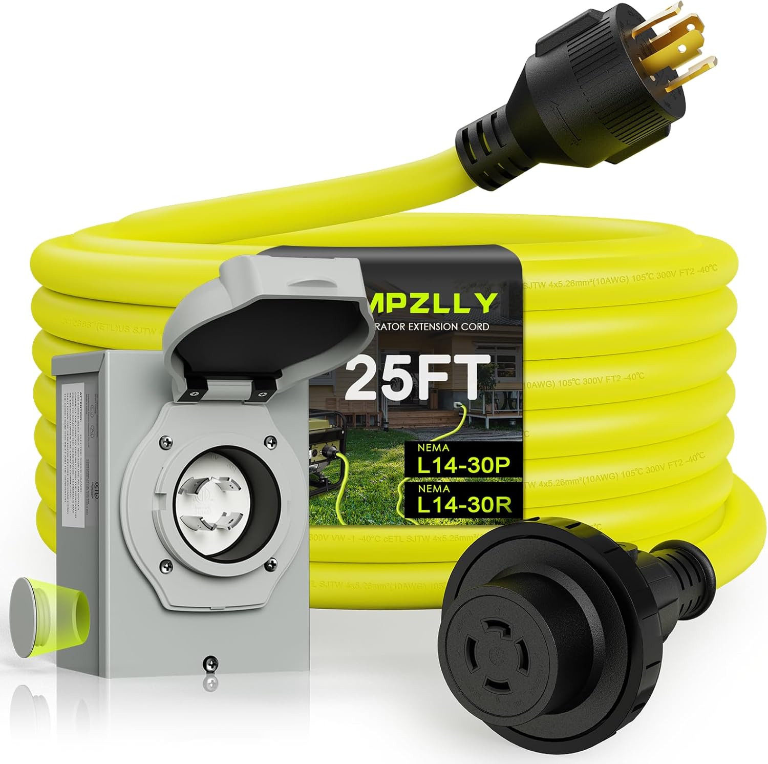 30 Amp Generator Cord and Power Inlet Box for Home Use