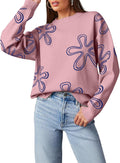 Women's Floral Cable Knit Crewneck Sweater - Cozy Fall Staple