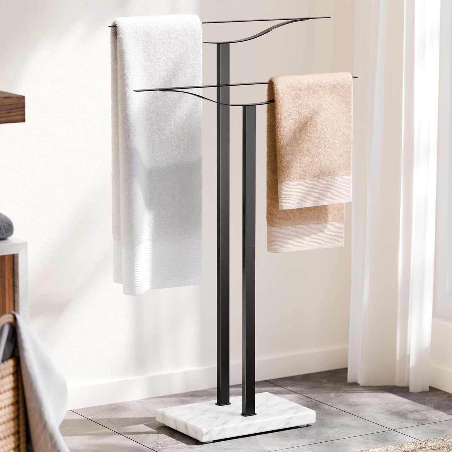 Freestanding Bathroom Towel Rack with Weighted Marble Base