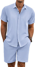 COOFANDY Men's Linen Texture 2 Piece Summer Beach Shirt and Shorts