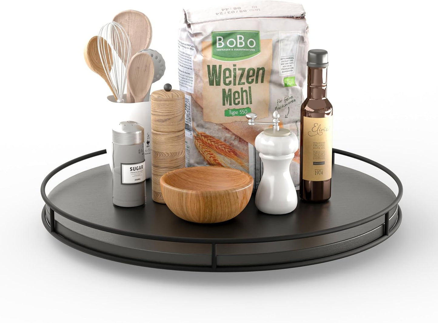 16 in Acacia Wood Lazy Susan Turntable for Kitchen Storage