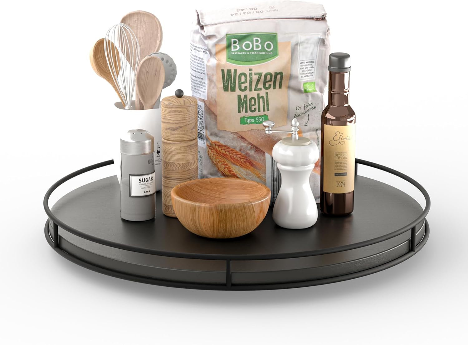 16 in Acacia Wood Lazy Susan Turntable for Kitchen Storage