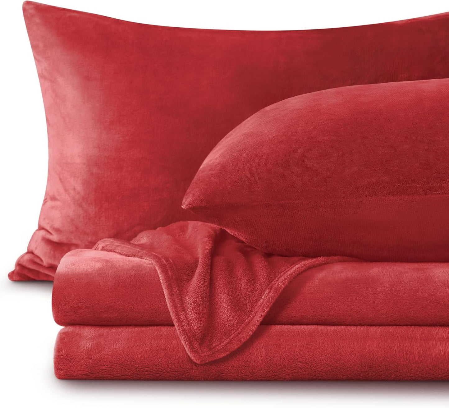 BEDELITE Flannel Sheets King Size Red - Super Soft Fleece Set