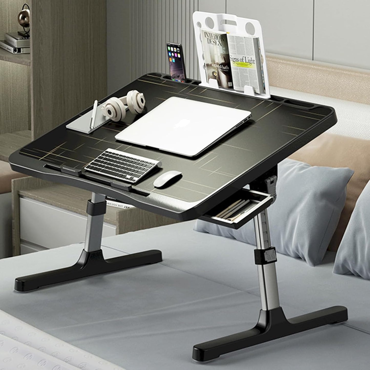 Adjustable Laptop Desk for Bed with USB Charge Port and Drawer