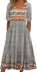 Womens Boho Dress Summer Casual Floral Maxi Dress - Flowy Comfort