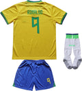 Vintage Brasil Home Retro Football Kids Jersey Shorts Socks Set