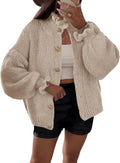 Womens Ruffle Cardigan Oversized Ribbed Knit Button Up - Soft Fall