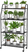 4 Tier Plant Stand with Wheels - Tall Metal Plant Shelf for Indoor